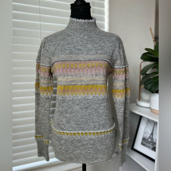 BCBG MAXAZRIA Mixed Intarsia Metallic Turtleneck Sweater Women’s Sz L Casual - Picture 4 of 10